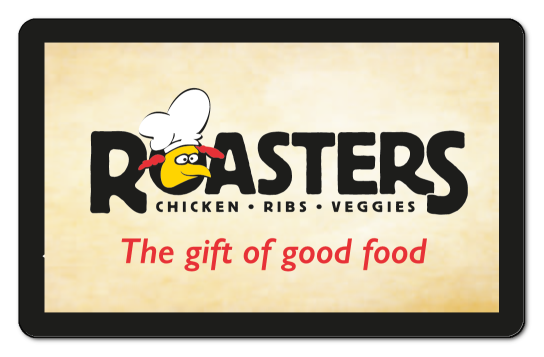 roasters black text and chicken logo on a pale background